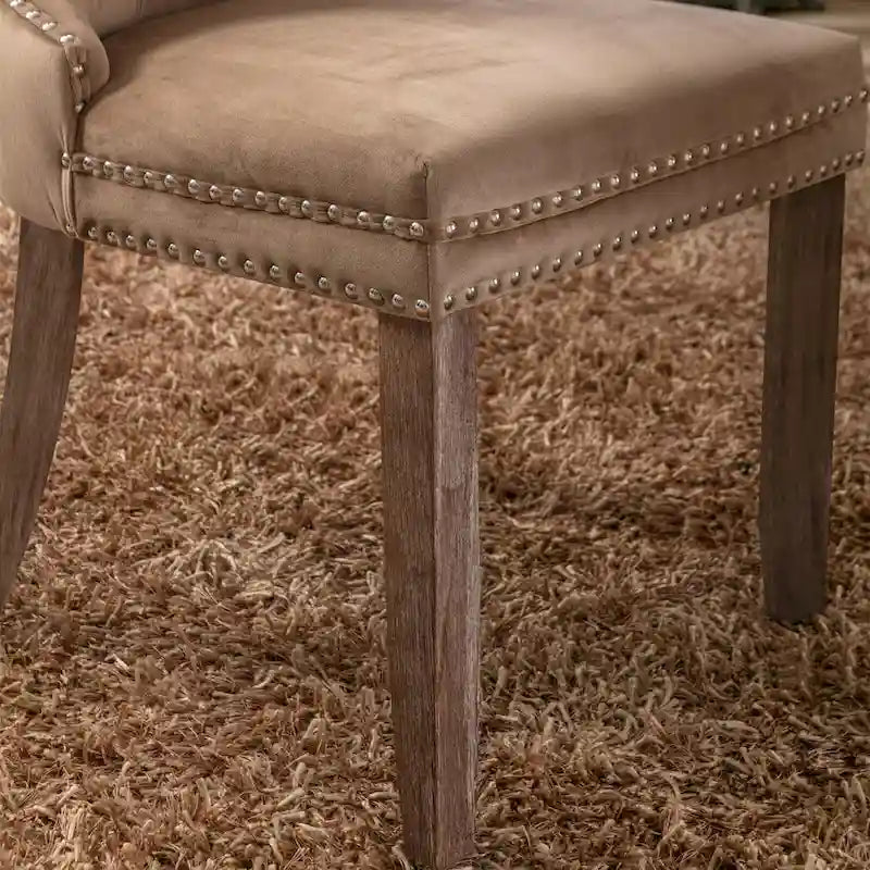 Chaise de salle à manger contemporaine haut de gamme en velours capitonné et bois massif