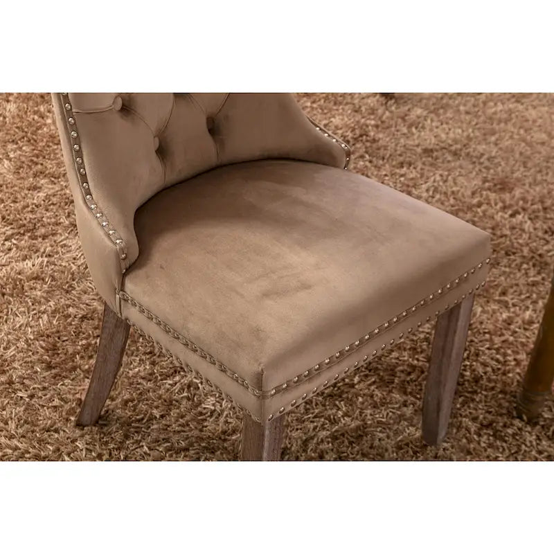 Chaise de salle à manger contemporaine haut de gamme en velours capitonné et bois massif