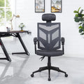 Chaise de bureau réglable avec appui-tête Fauteuil de bureau ergonomique en maille à dossier haut avec support lombaire et roulettes