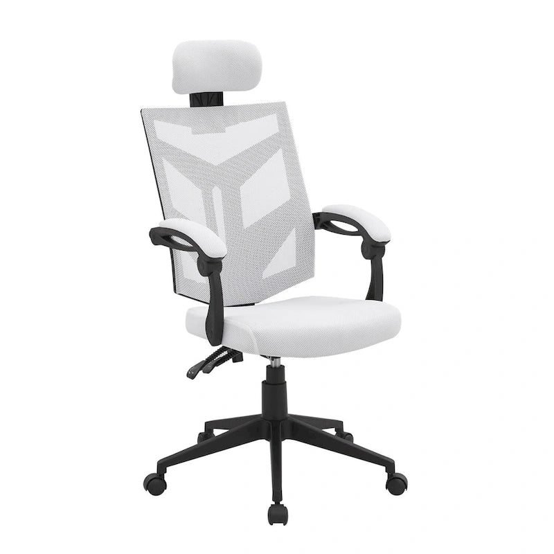 Chaise de bureau réglable avec appui-tête Fauteuil de bureau ergonomique en maille à dossier haut avec support lombaire et roulettes