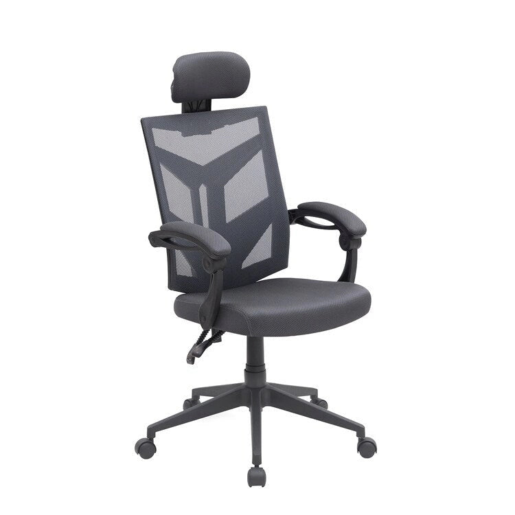 Chaise de bureau réglable avec appui-tête Fauteuil de bureau ergonomique en maille à dossier haut avec support lombaire et roulettes