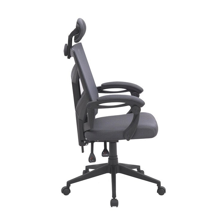 Chaise de bureau réglable avec appui-tête Fauteuil de bureau ergonomique en maille à dossier haut avec support lombaire et roulettes