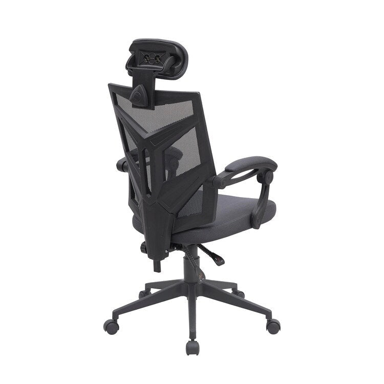Chaise de bureau réglable avec appui-tête Fauteuil de bureau ergonomique en maille à dossier haut avec support lombaire et roulettes
