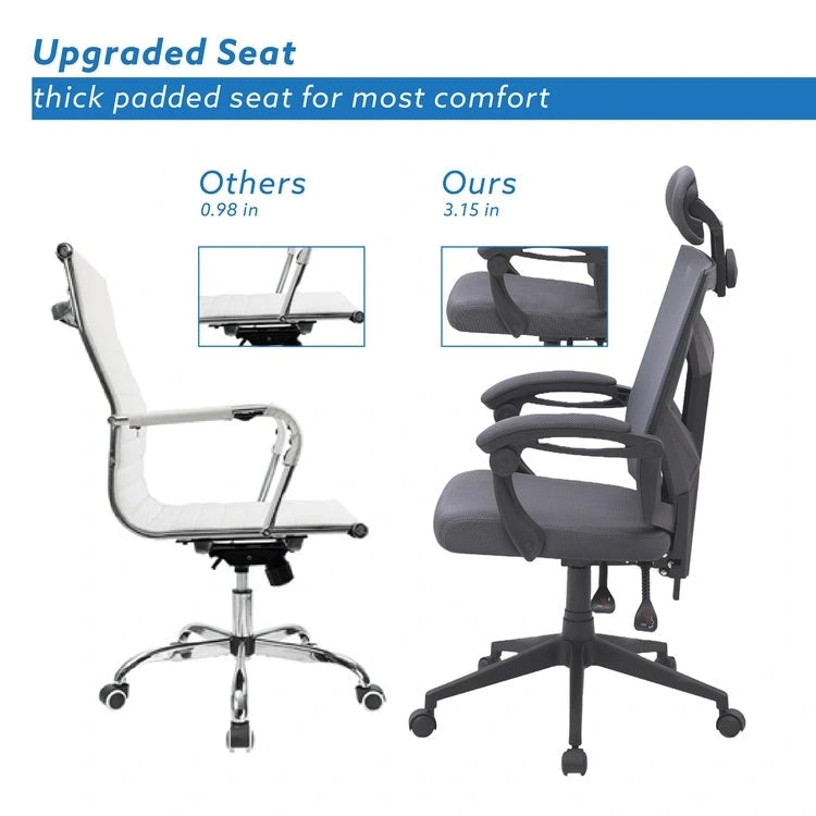 Chaise de bureau réglable avec appui-tête Fauteuil de bureau ergonomique en maille à dossier haut avec support lombaire et roulettes
