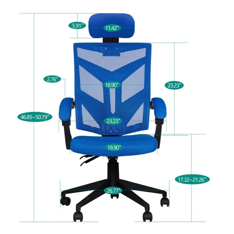 Chaise de bureau réglable avec appui-tête Fauteuil de bureau ergonomique en maille à dossier haut avec support lombaire et roulettes