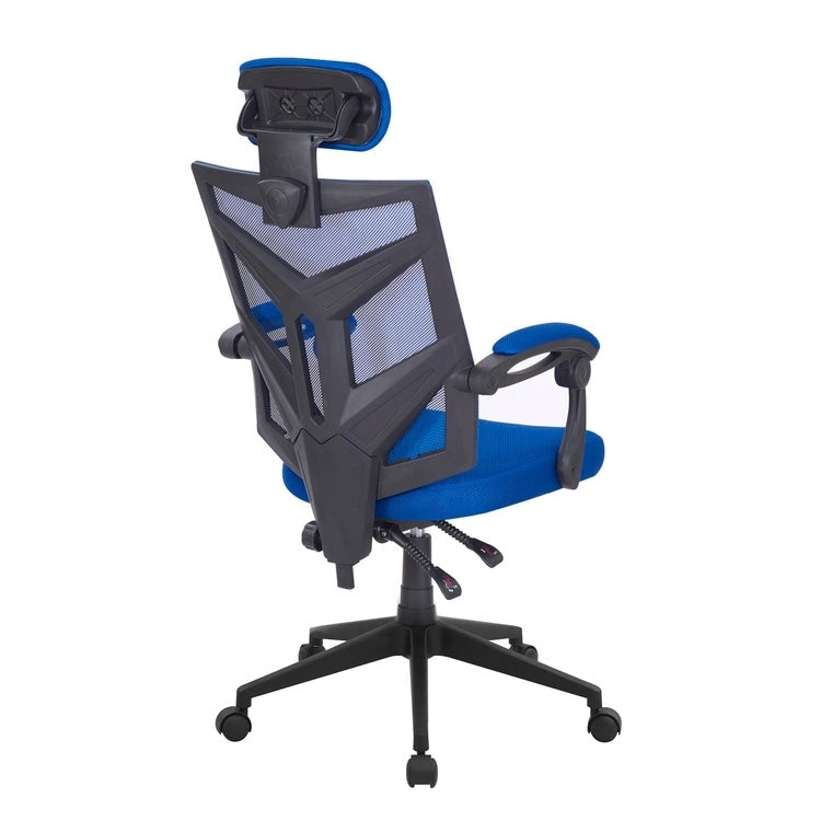 Chaise de bureau réglable avec appui-tête Fauteuil de bureau ergonomique en maille à dossier haut avec support lombaire et roulettes