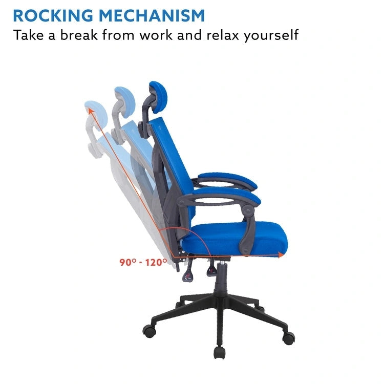 Chaise de bureau réglable avec appui-tête Fauteuil de bureau ergonomique en maille à dossier haut avec support lombaire et roulettes