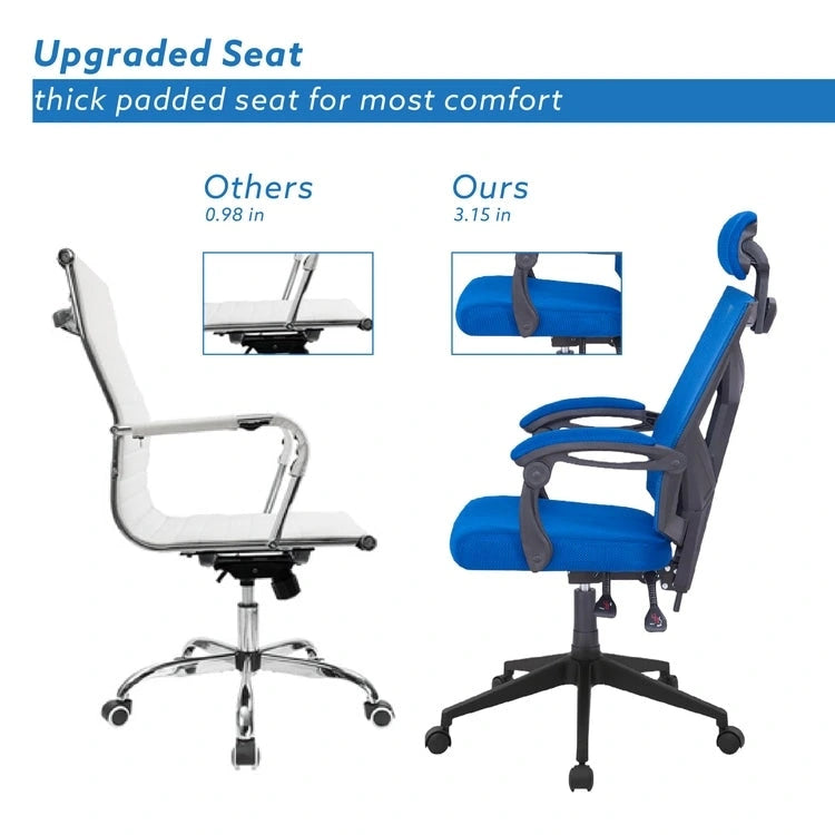 Chaise de bureau réglable avec appui-tête Fauteuil de bureau ergonomique en maille à dossier haut avec support lombaire et roulettes