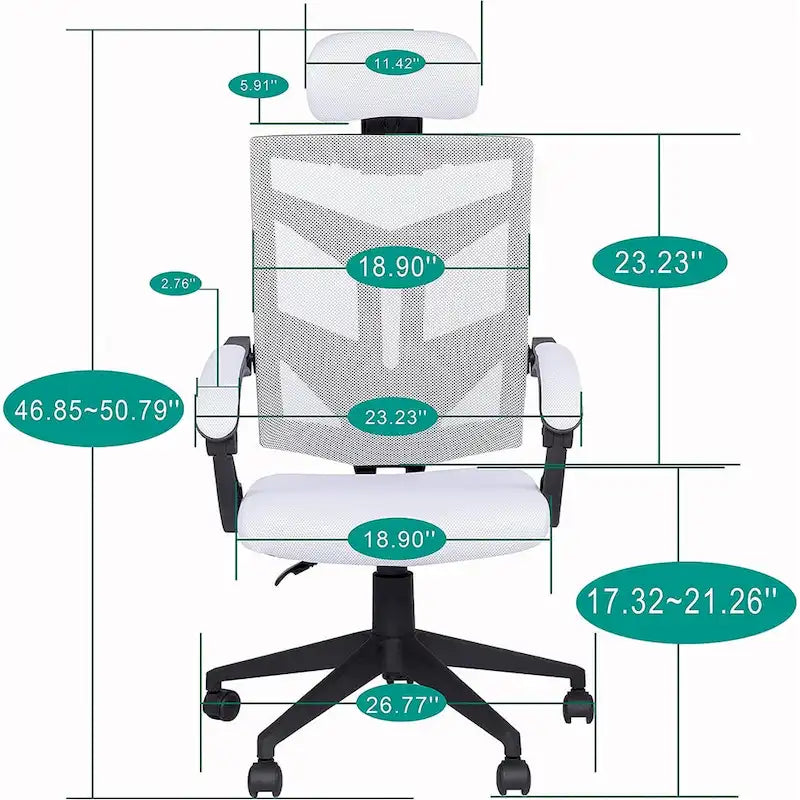 Chaise de bureau réglable avec appui-tête Fauteuil de bureau ergonomique en maille à dossier haut avec support lombaire et roulettes