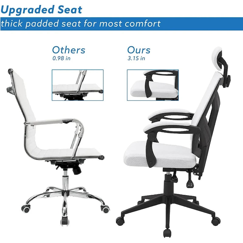 Chaise de bureau réglable avec appui-tête Fauteuil de bureau ergonomique en maille à dossier haut avec support lombaire et roulettes