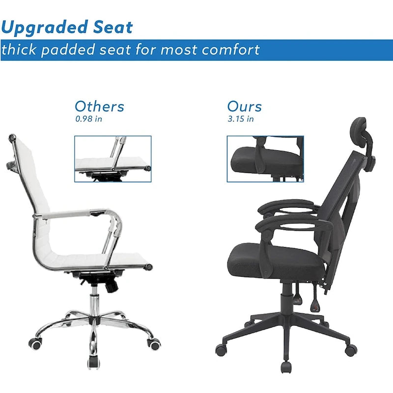 Chaise de bureau réglable avec appui-tête Fauteuil de bureau ergonomique en maille à dossier haut avec support lombaire et roulettes
