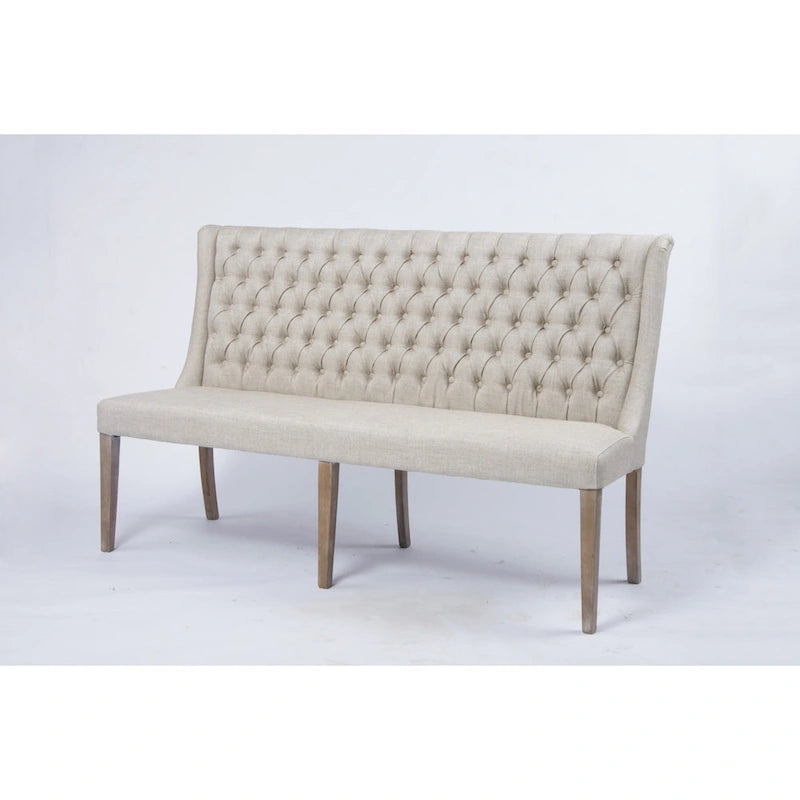 Banquette de salle à manger capitonnée en tissu tufté, style français (tissu sable clair)