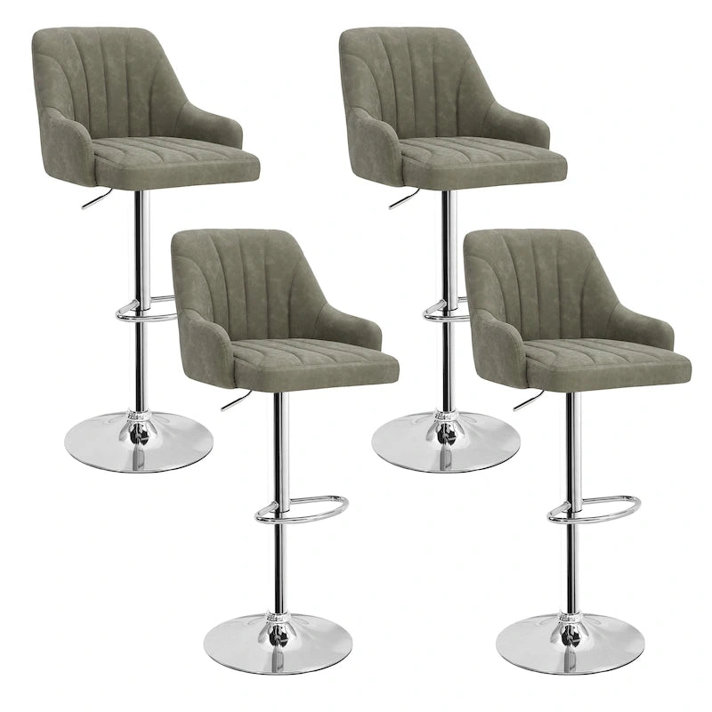 Tabourets de bar pivotants sans accoudoirs réglables en cuir PU, hauteur de comptoir avec vérin pneumatique chromé - Lot de 4