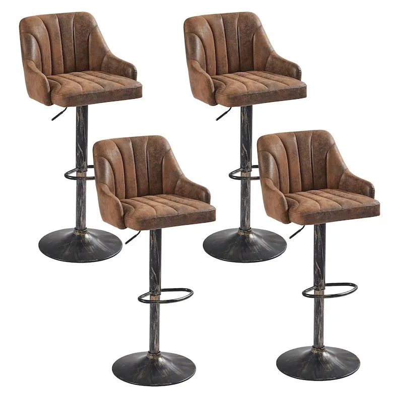 Tabourets de bar pivotants sans accoudoirs réglables en cuir PU, hauteur de comptoir avec vérin pneumatique chromé - Lot de 4