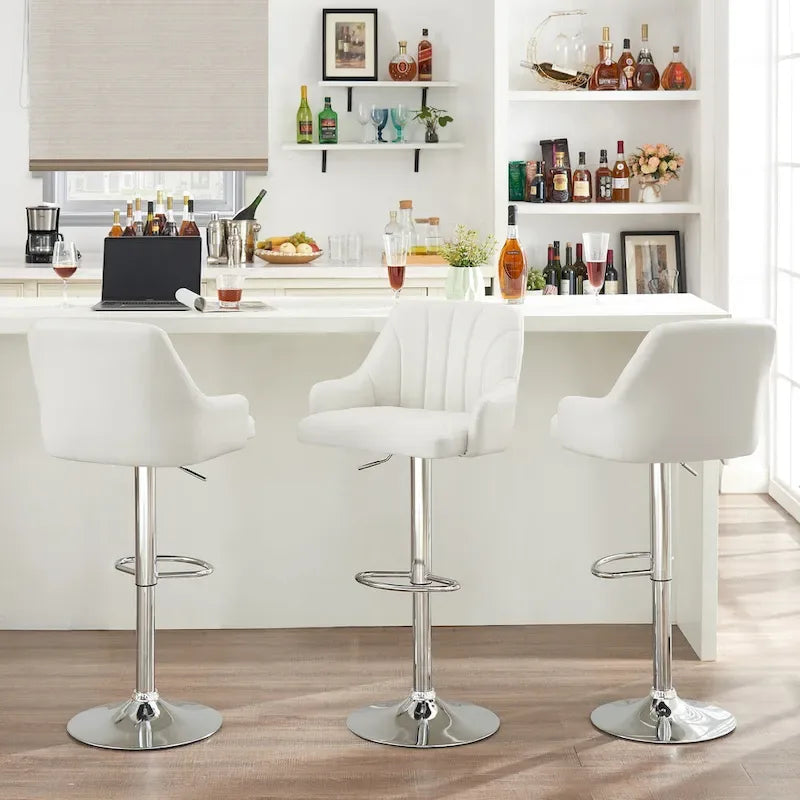 Tabourets de bar pivotants sans accoudoirs réglables en cuir PU, hauteur de comptoir avec vérin pneumatique chromé - Lot de 4