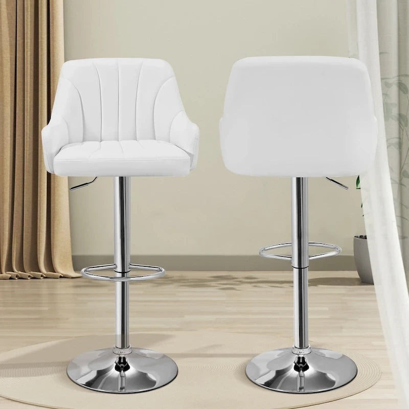 Tabourets de bar pivotants sans accoudoirs réglables en cuir PU, hauteur de comptoir avec vérin pneumatique chromé - Lot de 4