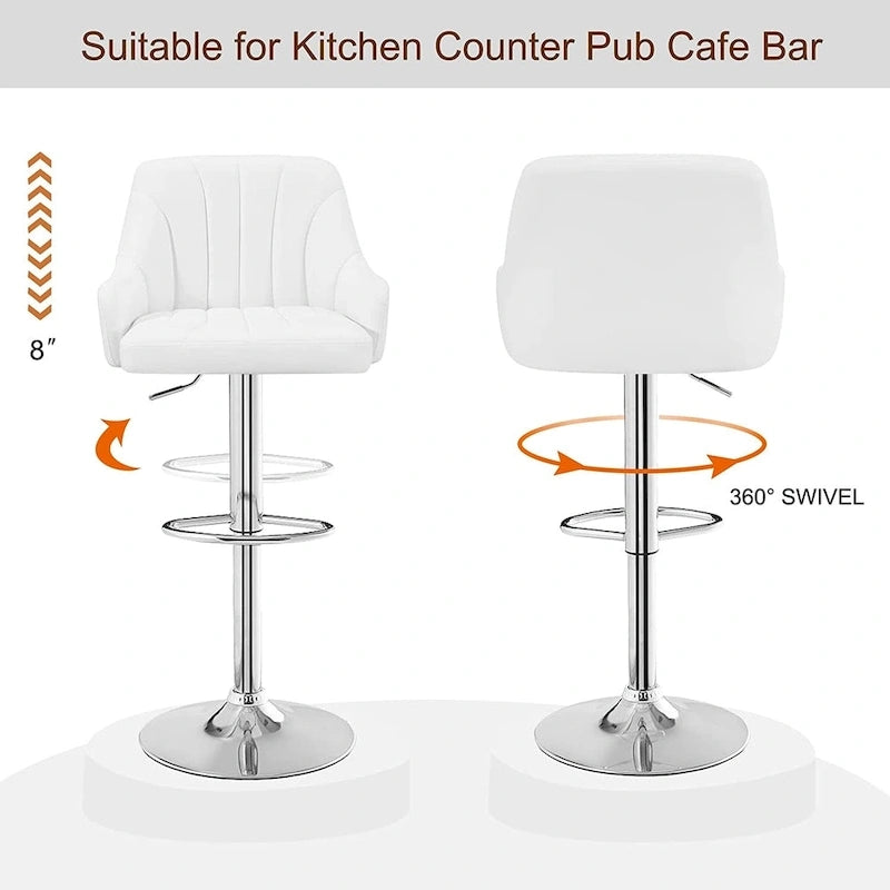 Tabourets de bar pivotants sans accoudoirs réglables en cuir PU, hauteur de comptoir avec vérin pneumatique chromé - Lot de 4