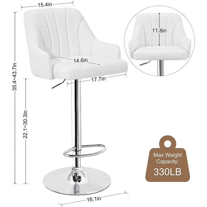 Tabourets de bar pivotants sans accoudoirs réglables en cuir PU, hauteur de comptoir avec vérin pneumatique chromé - Lot de 4