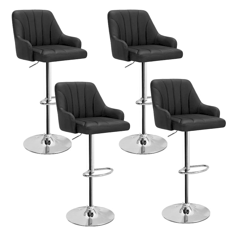 Tabourets de bar pivotants sans accoudoirs réglables en cuir PU, hauteur de comptoir avec vérin pneumatique chromé - Lot de 4