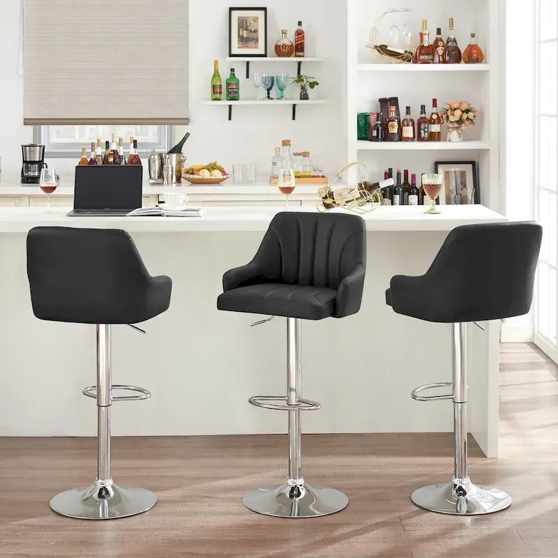 Tabourets de bar pivotants sans accoudoirs réglables en cuir PU, hauteur de comptoir avec vérin pneumatique chromé - Lot de 4