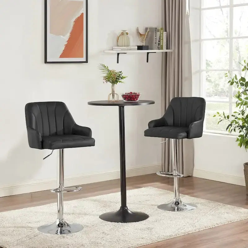 Tabourets de bar pivotants sans accoudoirs réglables en cuir PU, hauteur de comptoir avec vérin pneumatique chromé - Lot de 4