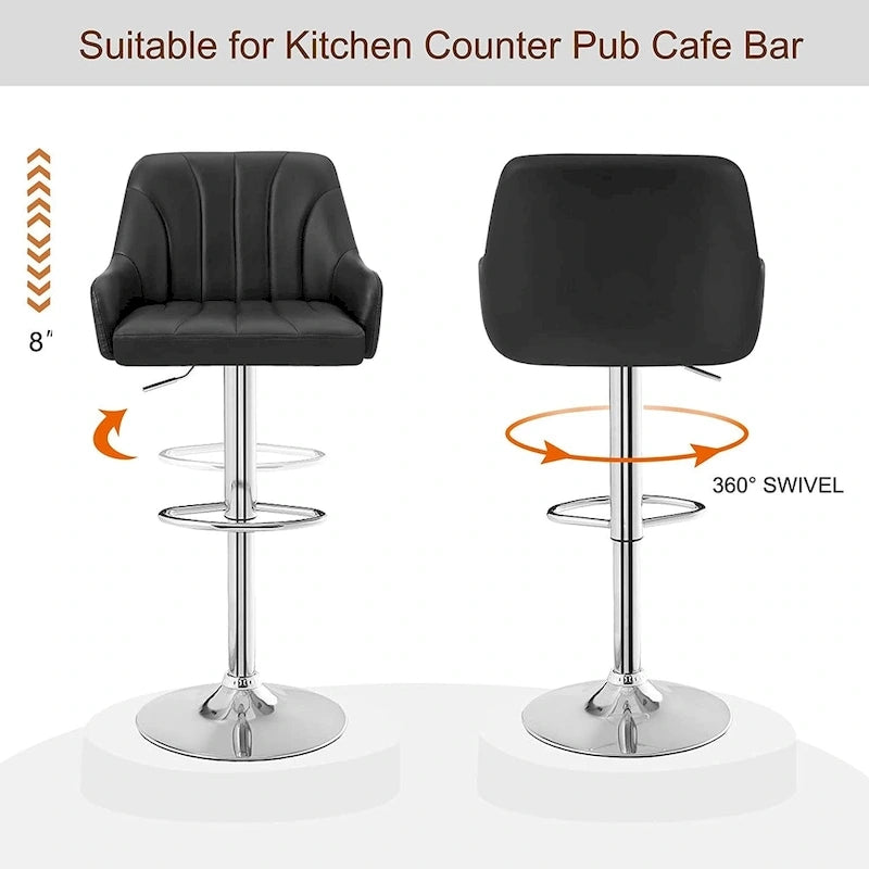 Tabourets de bar pivotants sans accoudoirs réglables en cuir PU, hauteur de comptoir avec vérin pneumatique chromé - Lot de 4