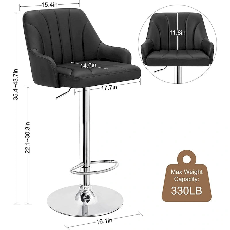 Tabourets de bar pivotants sans accoudoirs réglables en cuir PU, hauteur de comptoir avec vérin pneumatique chromé - Lot de 4