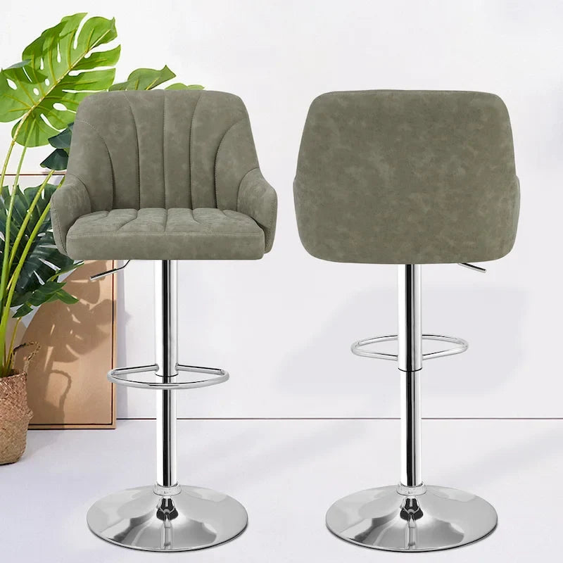 Tabourets de bar pivotants sans accoudoirs réglables en cuir PU, hauteur de comptoir avec vérin pneumatique chromé - Lot de 4