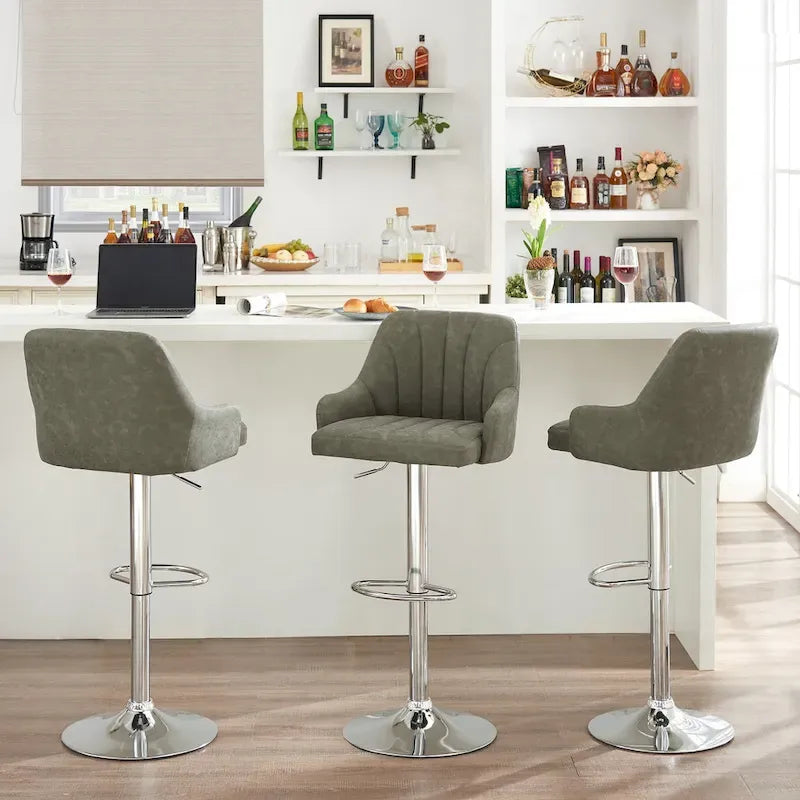 Tabourets de bar pivotants sans accoudoirs réglables en cuir PU, hauteur de comptoir avec vérin pneumatique chromé - Lot de 4