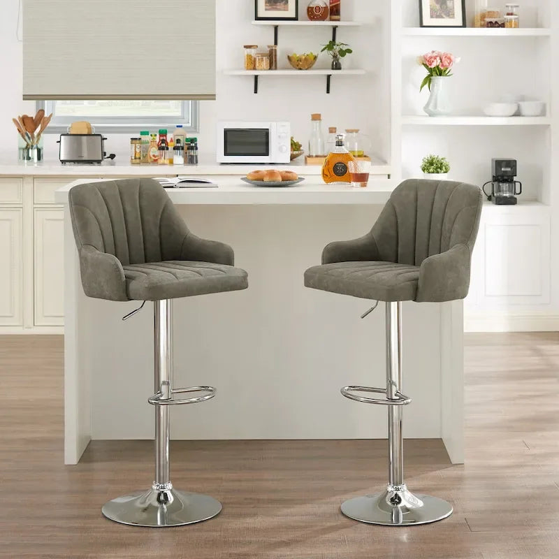 Tabourets de bar pivotants sans accoudoirs réglables en cuir PU, hauteur de comptoir avec vérin pneumatique chromé - Lot de 4