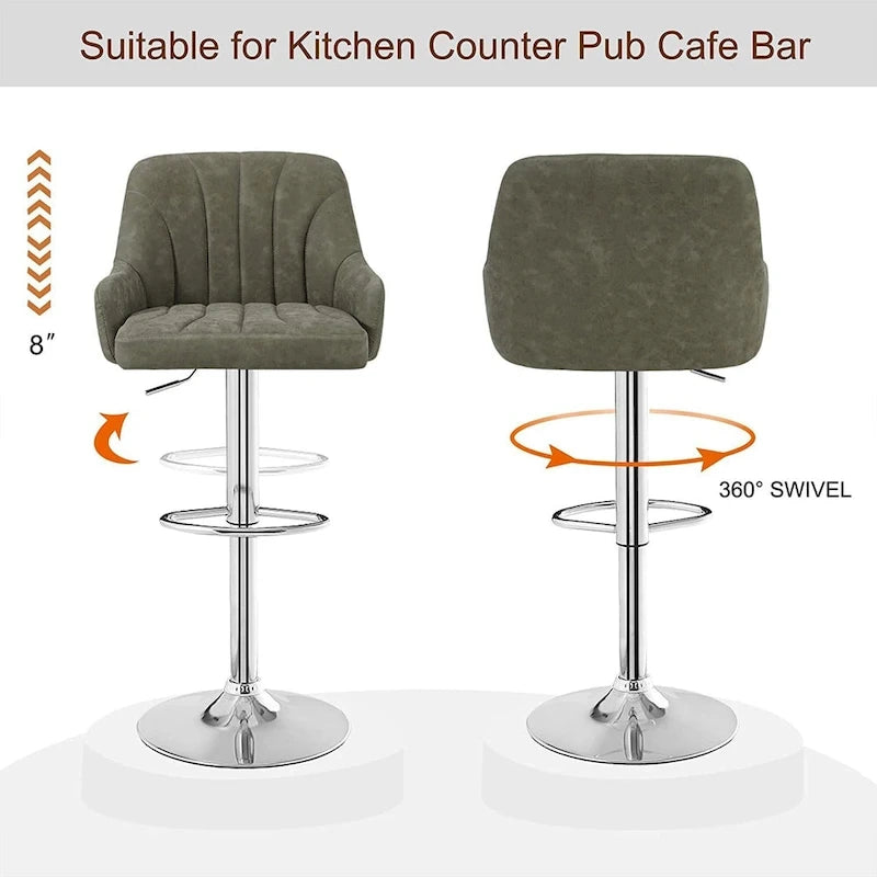 Tabourets de bar pivotants sans accoudoirs réglables en cuir PU, hauteur de comptoir avec vérin pneumatique chromé - Lot de 4