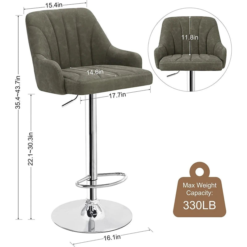 Tabourets de bar pivotants sans accoudoirs réglables en cuir PU, hauteur de comptoir avec vérin pneumatique chromé - Lot de 4