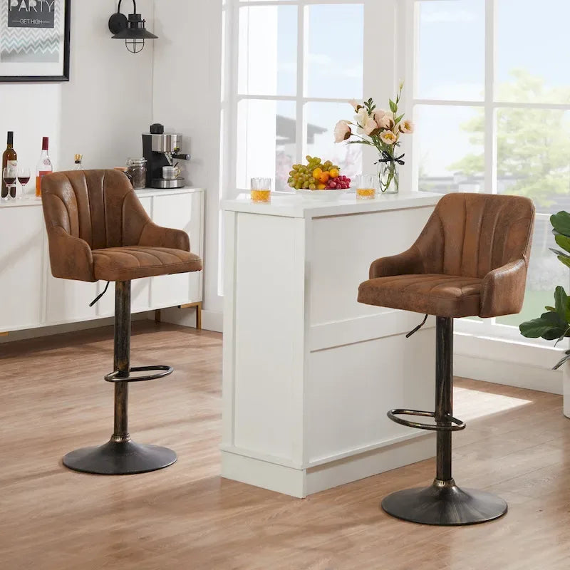 Tabourets de bar pivotants sans accoudoirs réglables en cuir PU, hauteur de comptoir avec vérin pneumatique chromé - Lot de 4