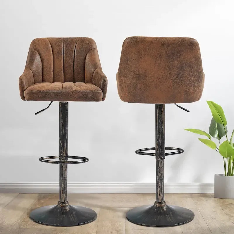 Tabourets de bar pivotants sans accoudoirs réglables en cuir PU, hauteur de comptoir avec vérin pneumatique chromé - Lot de 4