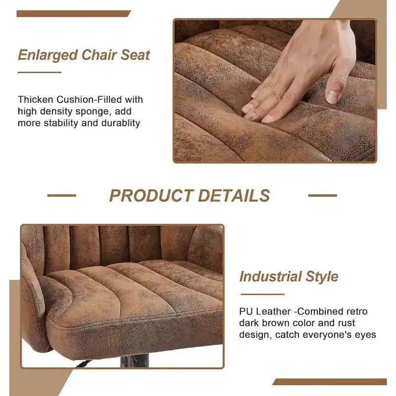 Tabourets de bar pivotants sans accoudoirs réglables en cuir PU, hauteur de comptoir avec vérin pneumatique chromé - Lot de 4