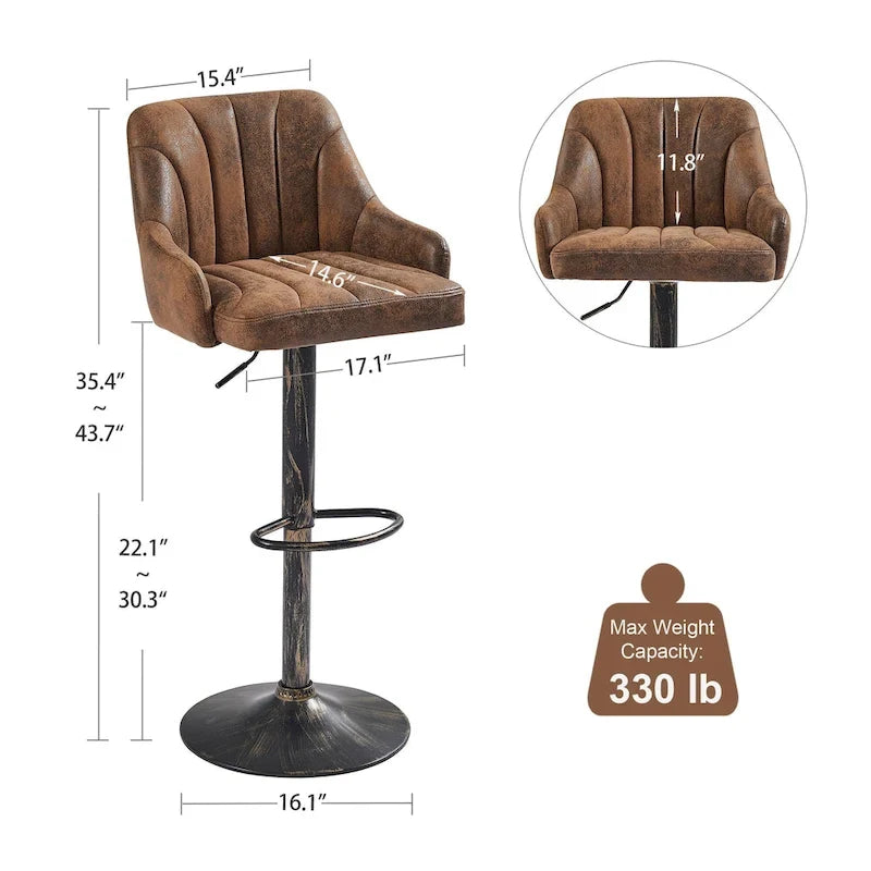Tabourets de bar pivotants sans accoudoirs réglables en cuir PU, hauteur de comptoir avec vérin pneumatique chromé - Lot de 4