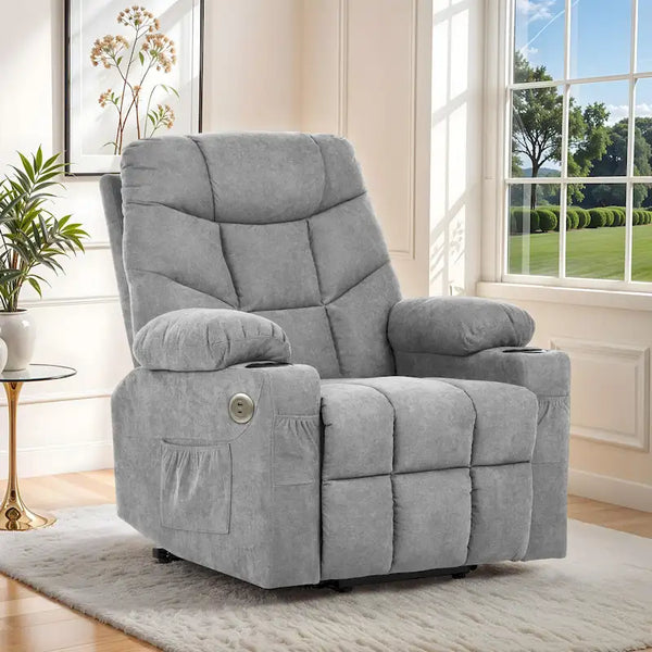Fauteuil inclinable électrique releveur Moasis gris en tissu pour personnes âgées