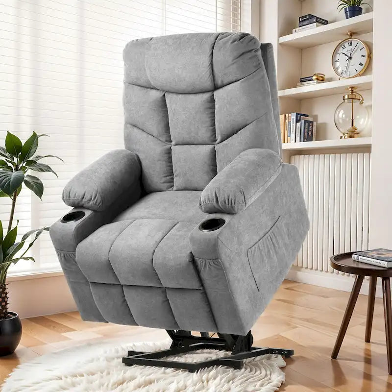 Fauteuil inclinable électrique releveur Moasis gris en tissu pour personnes âgées