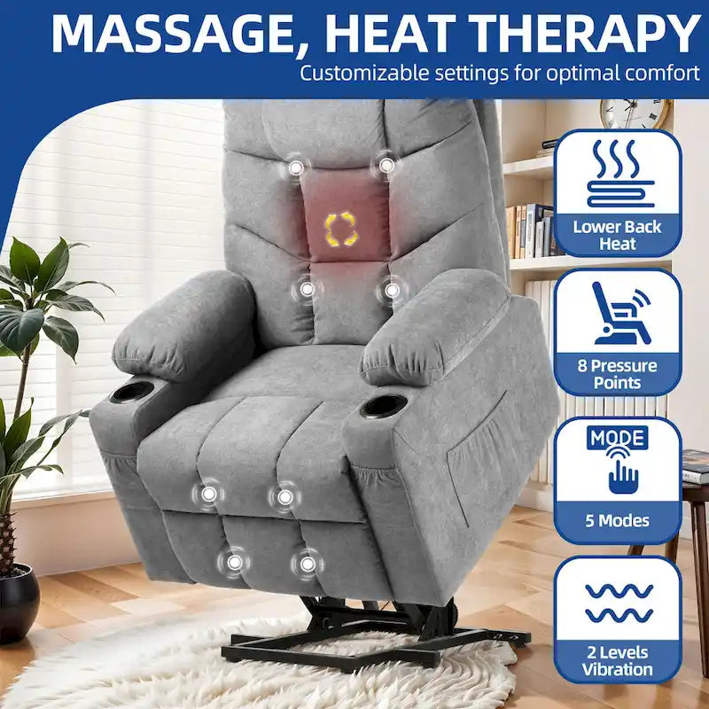 Fauteuil inclinable électrique releveur Moasis gris en tissu pour personnes âgées