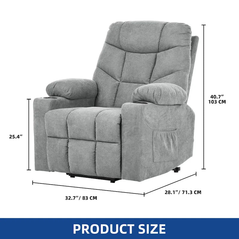 Fauteuil inclinable électrique releveur Moasis gris en tissu pour personnes âgées