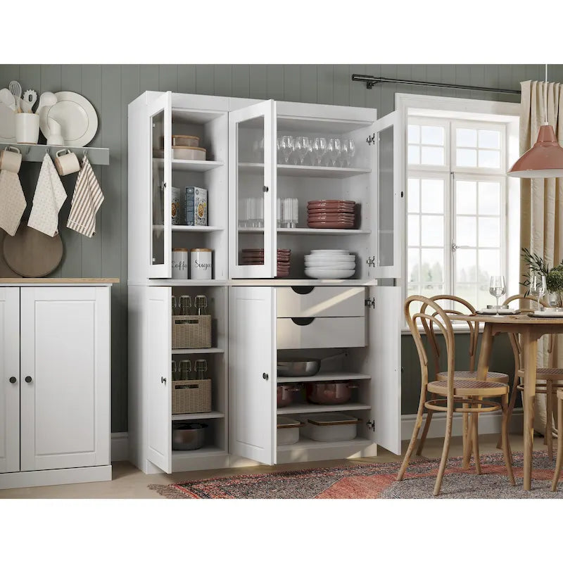 Vaisselier en bois massif 100% avec portes vitrées ou en bois massif et 2 tiroirs - 48,5 x 71,5