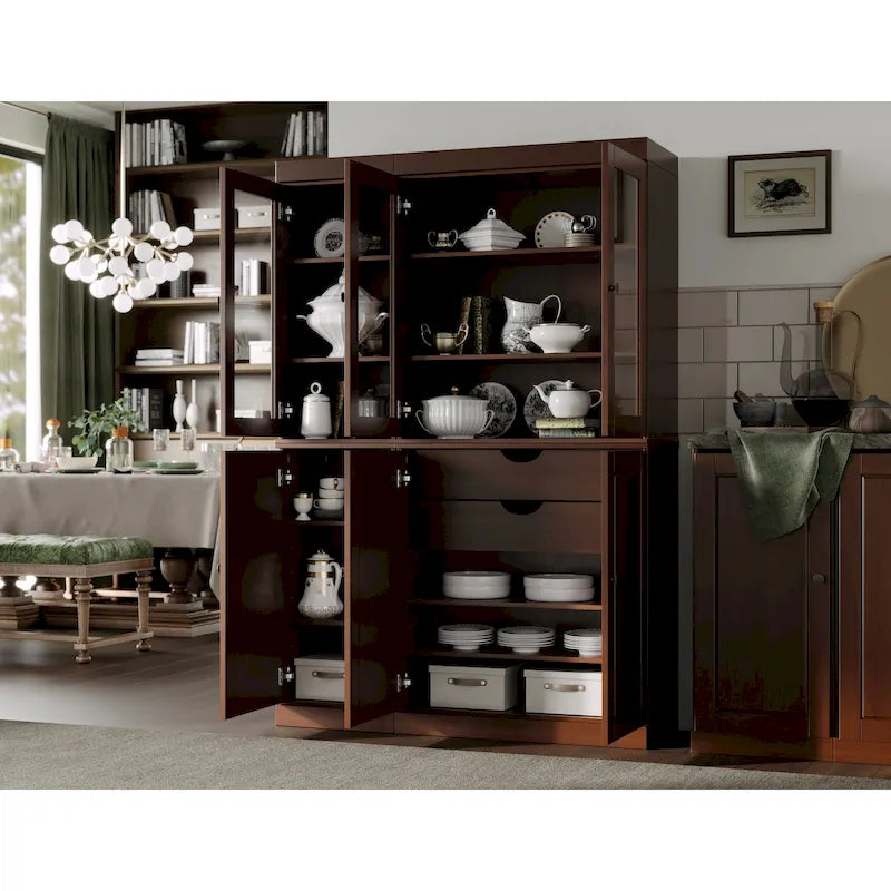 Vaisselier en bois massif 100% avec portes vitrées ou en bois massif et 2 tiroirs - 48,5 x 71,5