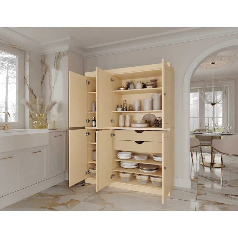 Vaisselier en bois massif 100% avec portes vitrées ou en bois massif et 2 tiroirs - 48,5 x 71,5