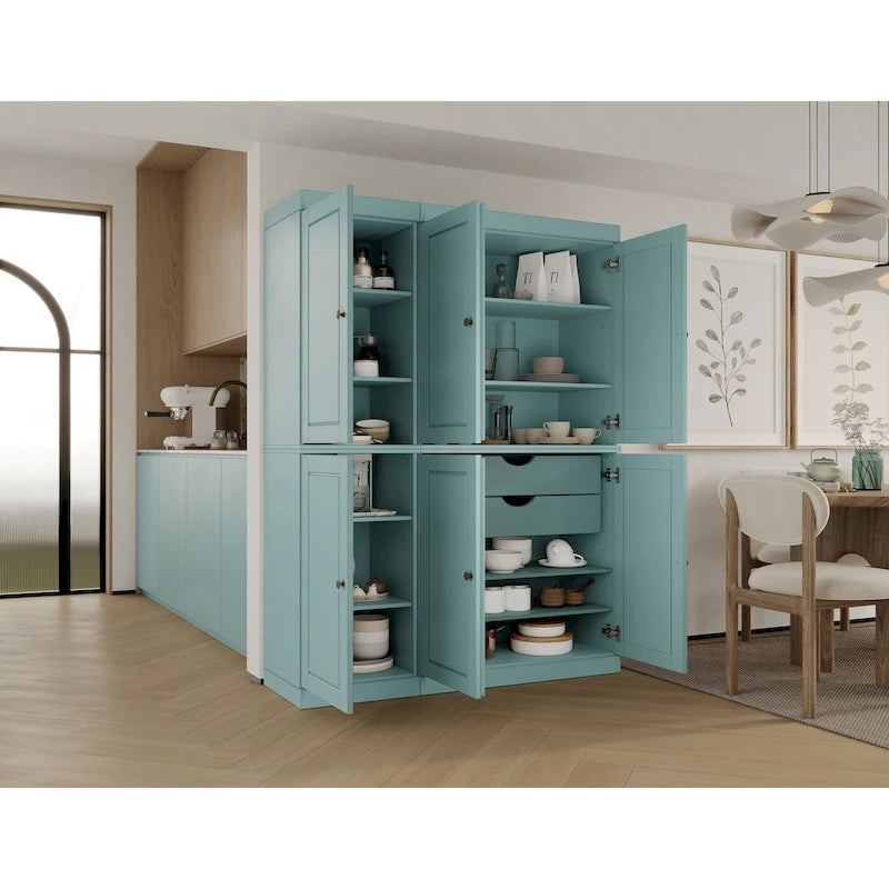 Vaisselier en bois massif 100% avec portes vitrées ou en bois massif et 2 tiroirs - 48,5 x 71,5
