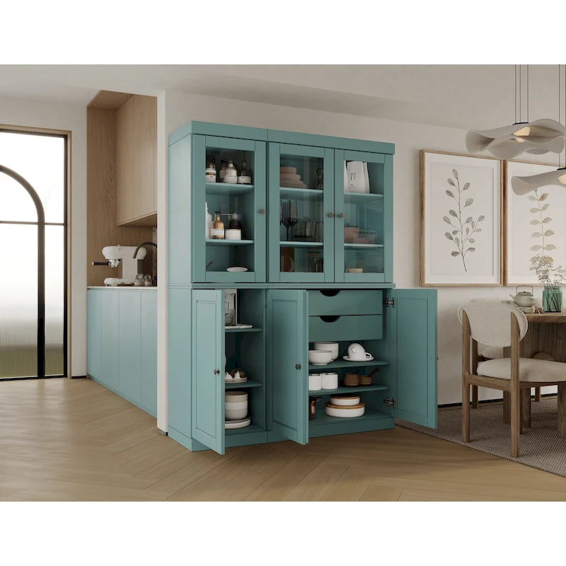 Vaisselier en bois massif 100% avec portes vitrées ou en bois massif et 2 tiroirs - 48,5 x 71,5