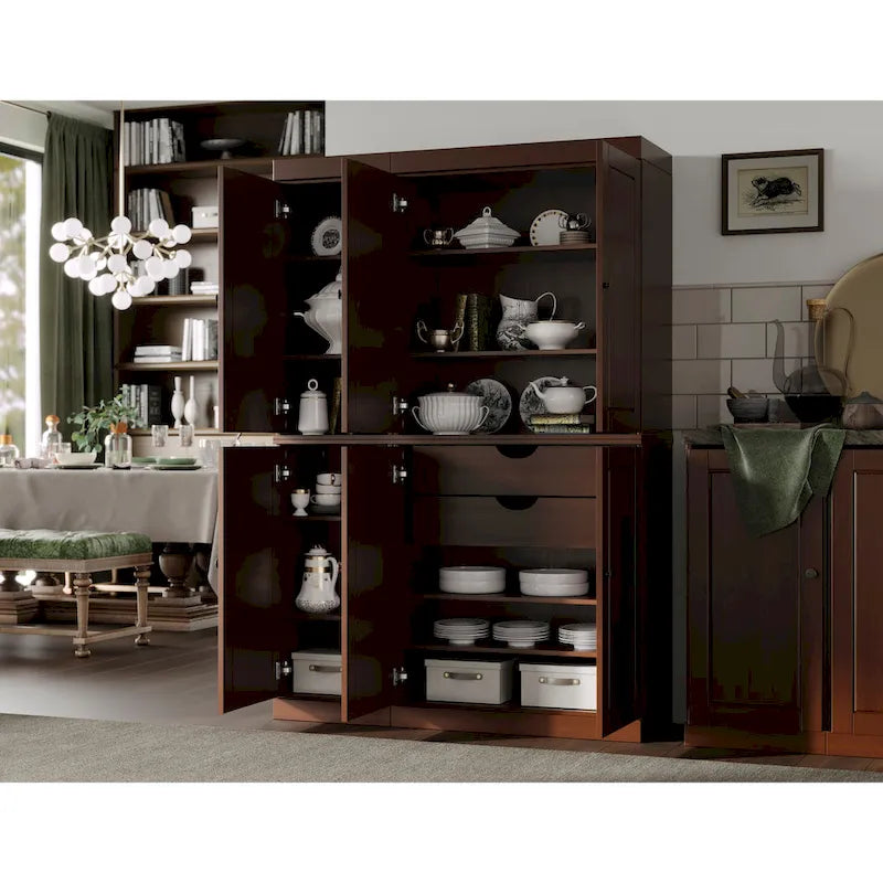Vaisselier en bois massif 100% avec portes vitrées ou en bois massif et 2 tiroirs - 48,5 x 71,5
