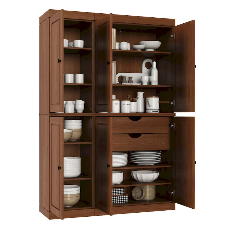Vaisselier en bois massif 100% avec portes vitrées ou en bois massif et 2 tiroirs - 48,5 x 71,5