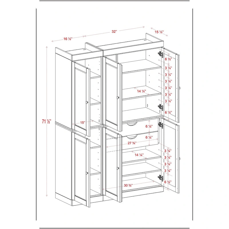 Vaisselier en bois massif 100% avec portes vitrées ou en bois massif et 2 tiroirs - 48,5 x 71,5