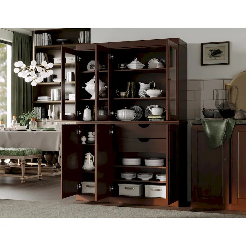 Vaisselier en bois massif 100% avec portes vitrées ou en bois massif et 2 tiroirs - 48,5 x 71,5