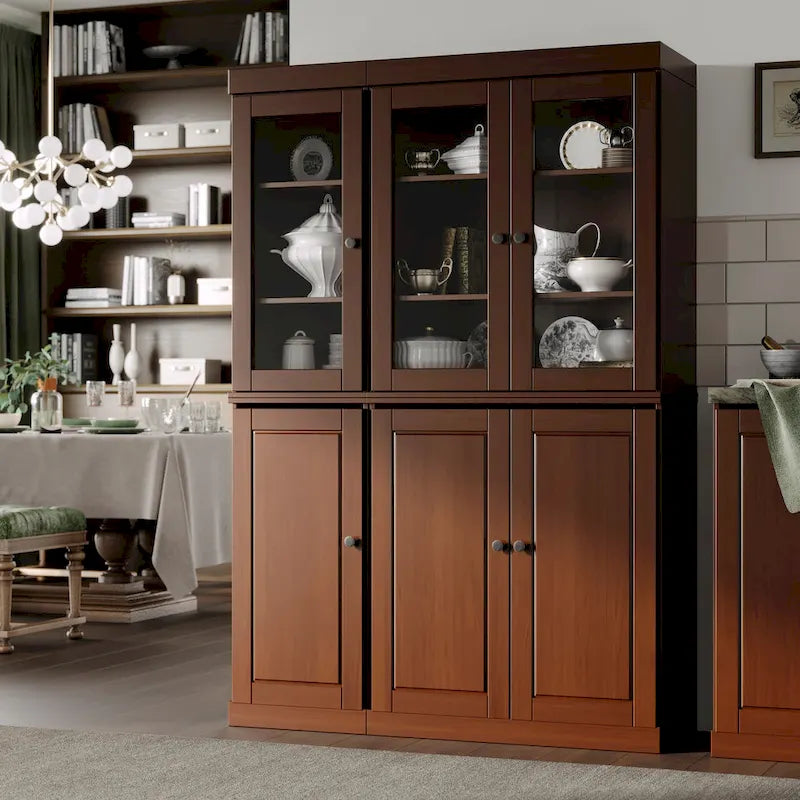 Vaisselier en bois massif 100% avec portes vitrées ou en bois massif et 2 tiroirs - 48,5 x 71,5